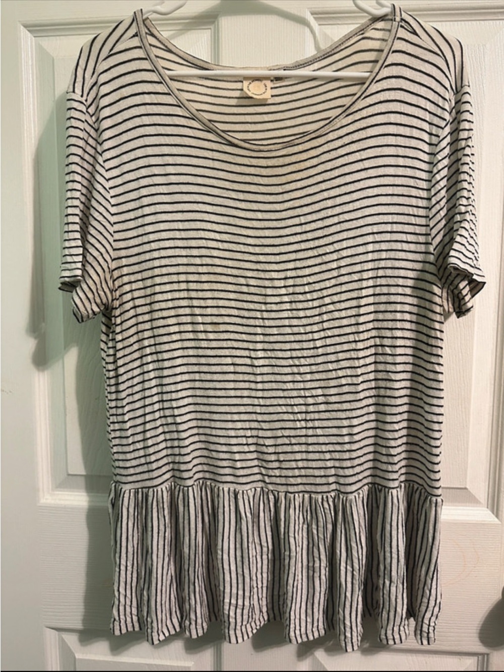 Striped Peplum Tee - Black & White
